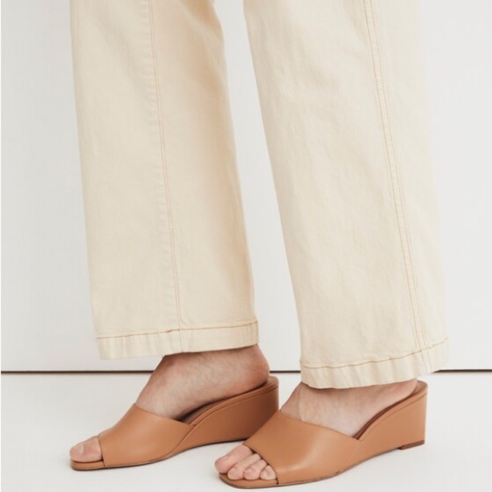 NWT MADEWELL Open Toe Pearl Wedge Mules in Amber Brown ~ Size 7